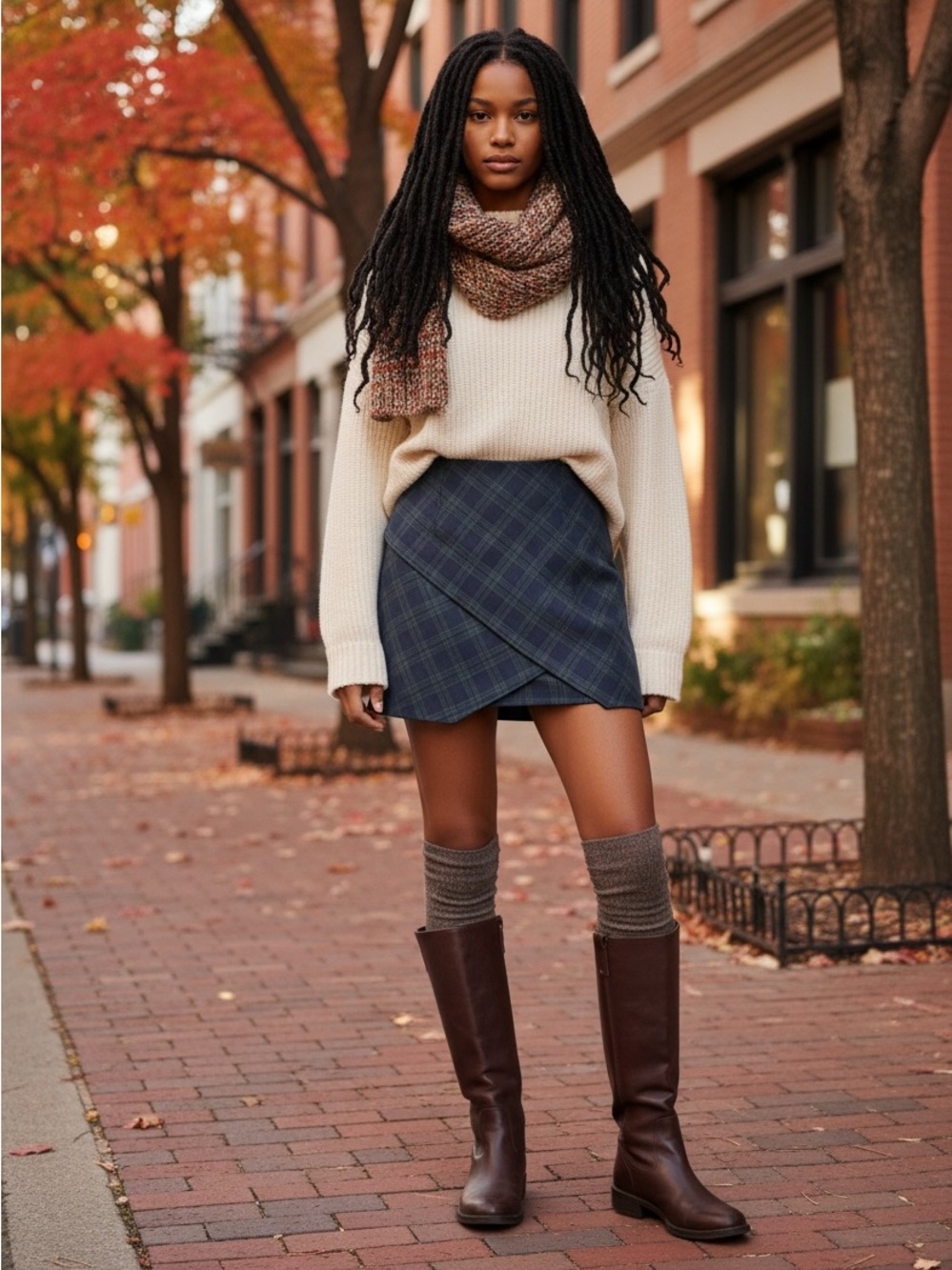 NWT Zara Medium Navy Plaid Asymmetric Wrap Mini Skirt